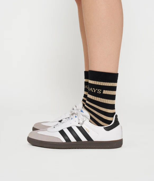 Short socks stripes black/light latte - 10 days