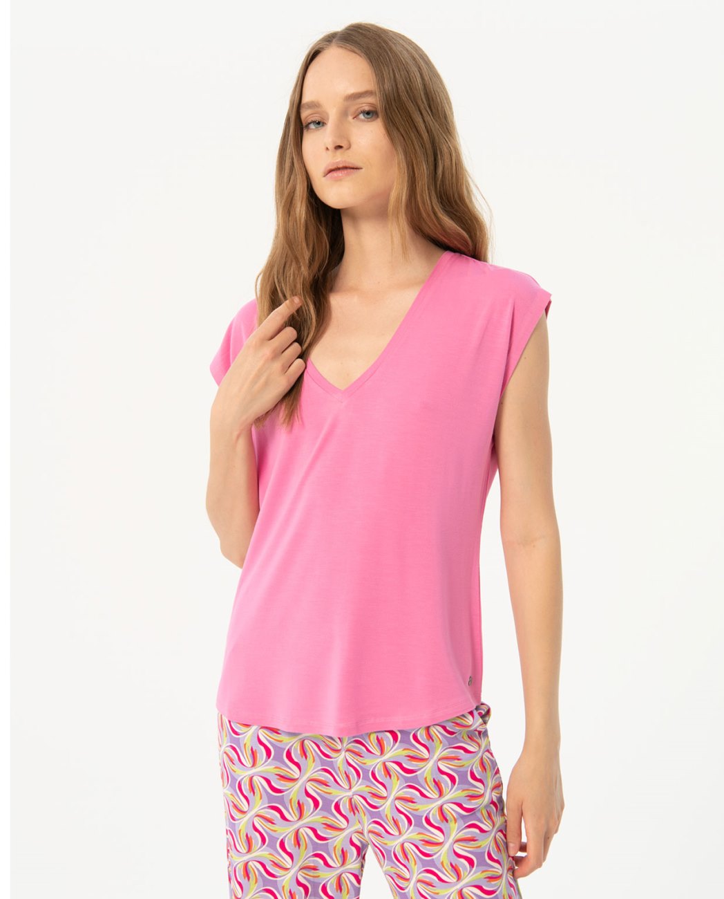 ESBU014 v-neck t-shirt pink - Surkana